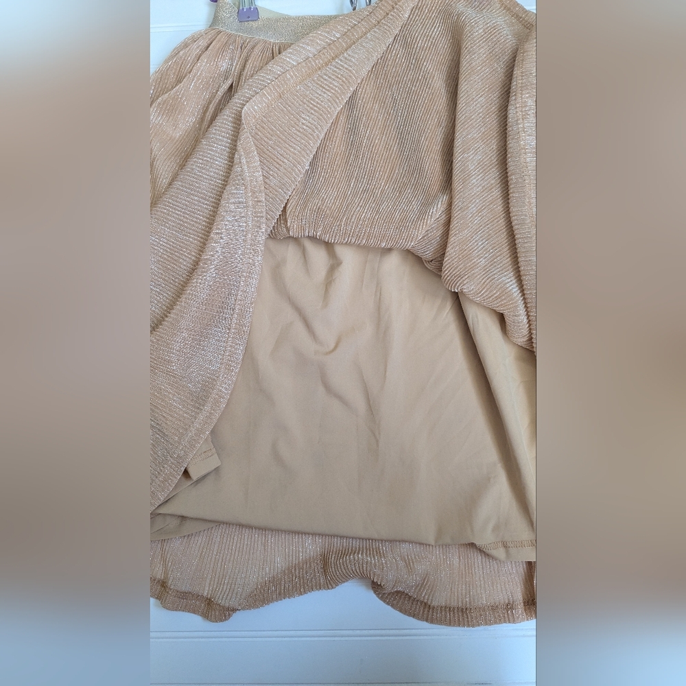 Grace Karin Metallic Rose Gold Pleated Elastic Waist Midi Skirt S - Picture 3 of 9